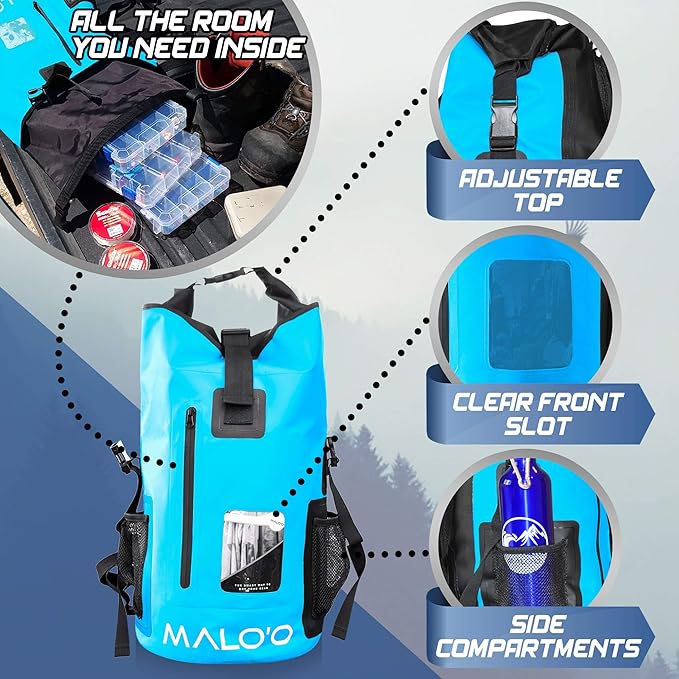 Malo'o 30L Waterproof Roll-Top Backpack - Ideal for Beach, Backpacking, Fishing, and Kayaking - Heavy-Duty Beach and Boat Accessory