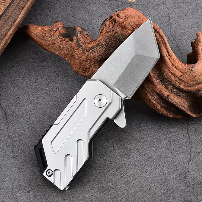 Mini Flipper Pocket Knife (TK22), 1.57 Inch D2 Stainless Steel Blade with Stone Washed Technique, Everyday Utility Knife with G10 Lanyard Hole, 3.24 oz, Silver.