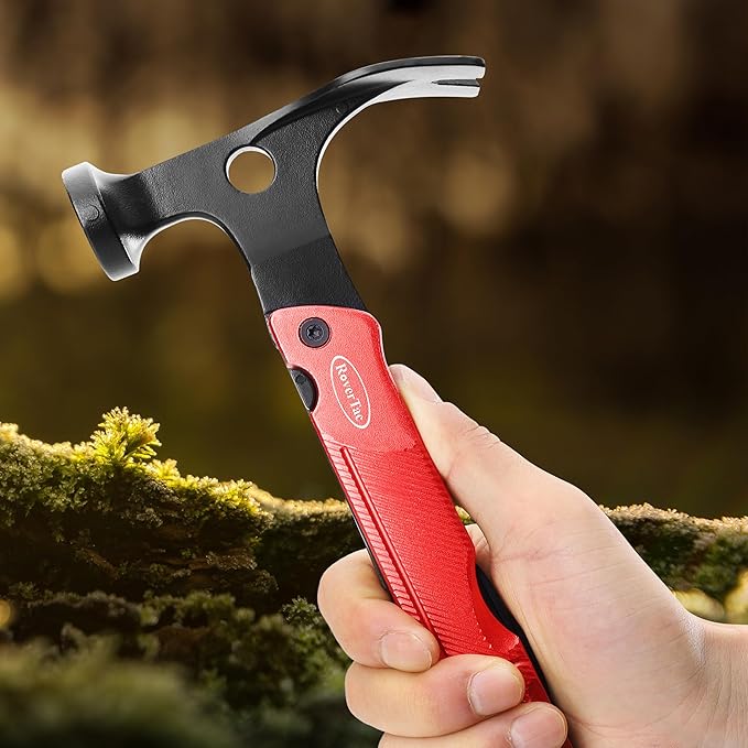 RoverTac 13-in-1 Multi Tool Gifts for Men Dad Camping Essentials Survival Gear Garden Multitool Hammer Knife Saw Tent Stake Puller Digging Tool Bottle Opener Whistle Fire Starter Mens Gifts
