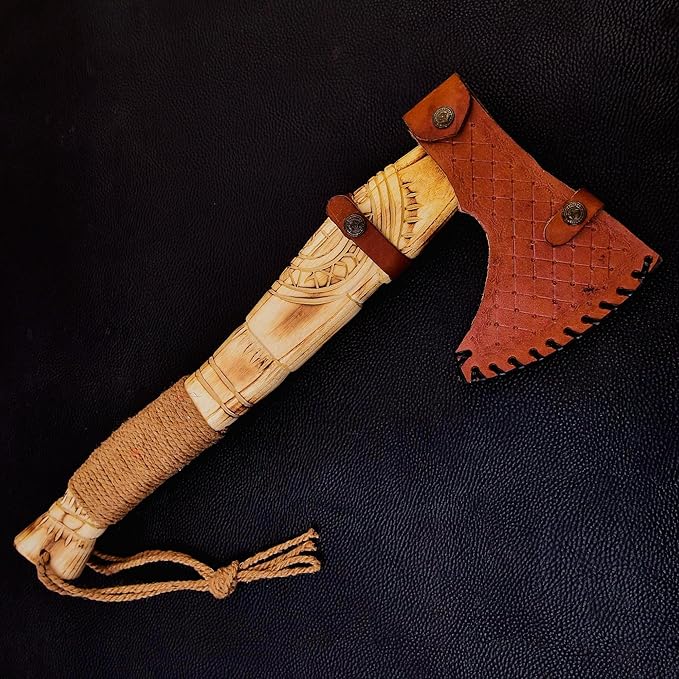 Custom Gift Forged Carbon Steel Viking Axe with Rosewood Shaft, 22" Viking Bearded Camping Axe, Damascus Steel ax, Viking Hatchet, Hunting ace, Tomahawk Battle Axe Throwing axe Viking Axe Real Weapon