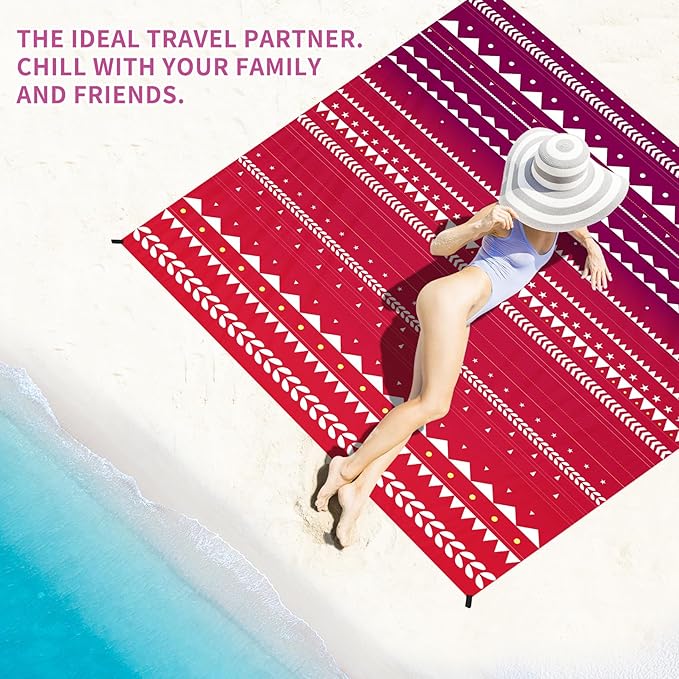 BYDOLL Beach Blanket Sandproof Waterproof Boho 78''×81''1-4 Adults Compact Lightweight Oversized Beach Blanket Large Picnic Mat Blanket for Travel Camping Hiking Picnic