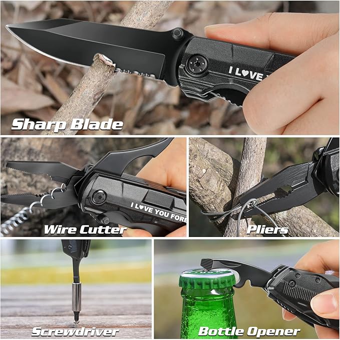 Gifts for Him Boyfriend Husband,Multitool Pocket Knife "I LOVE YOU",Anniversary Birthday Christmas Valentines Day Gifts for Him,Unique Camping Hunting Cycling Gift Ideas for Men