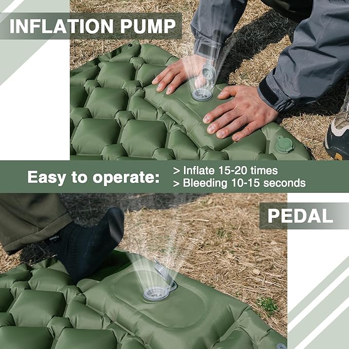 Self-Inflating Sleeping Mat, Ultralight Air Mattress with Integrated Pillow, Outdoor Foldable Sleeping Mat for Camping, Hiking, Trekking, Tent (Green)