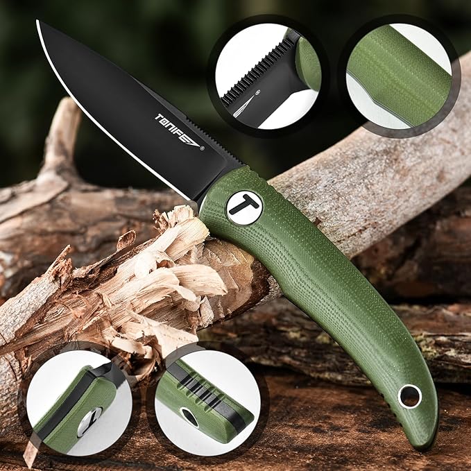 TONIFE Nova 2.68'' Blade Mini Neck Knife Knife Full Tang Fixed Blade Knife with Kydex Sheath and Adjustable Paracord Lanyard for Camping Outdoor Survival Tool (Green+Black Titanium)