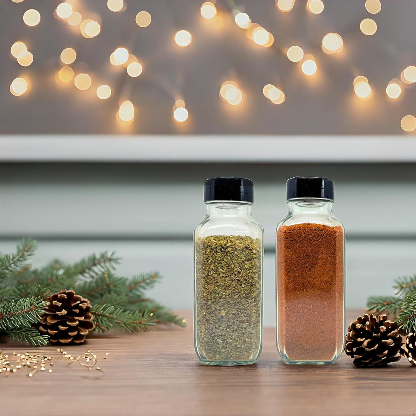 JARMING COLLECTIONS Glass Spice Jars with Shaker Lids - Spice Jars 8oz for Food Storage, Spice Containers for Kitchen Organization and Storage, Glass Organizing Bottles (French Square 8oz Blackx3)