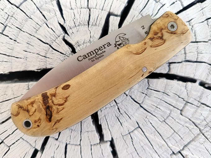 CAMPERA Folding Knife for Bushcraft, Camping, Hunting, Fishing and Outdoor Activities, 3.4" Stainless Steel Sandvik, EDC Gear and Equipment, Handmade in Spain
