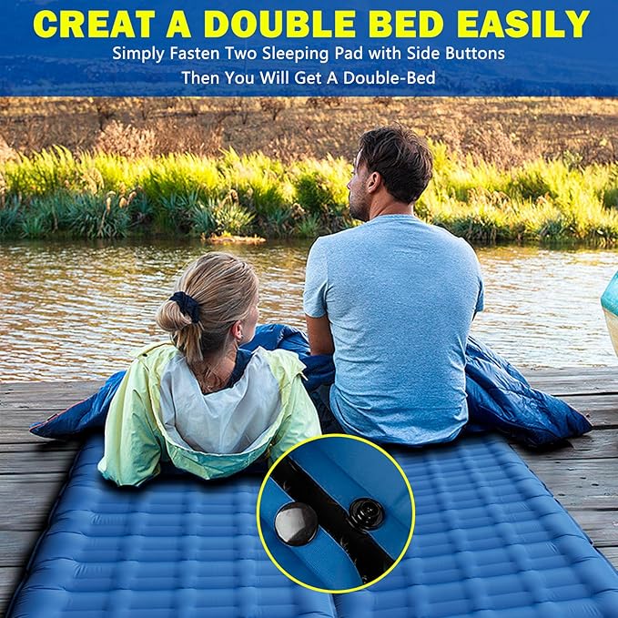 Blue Self Inflating Sleeping Pad, Blue Sleeping Air Mattress with Built-in Foot Pump, 4.7” Single Air Mattress Sleeping Mat Camping Mat Inflatable Sleeping Pad for Camping Hiking Picnic