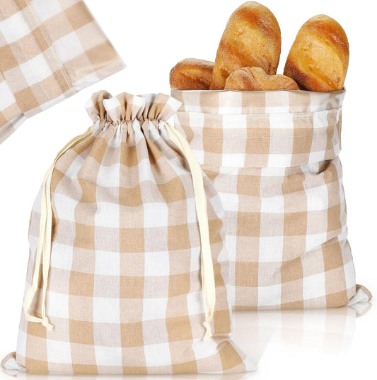 2 Pcs Lined Bread Bags for Homemade Sourdough Bread Reusable Storage Bag with Plastic 13 * 17 Inch Lined Saver Container Bag Cotton Homemade Bags(Classic Style)