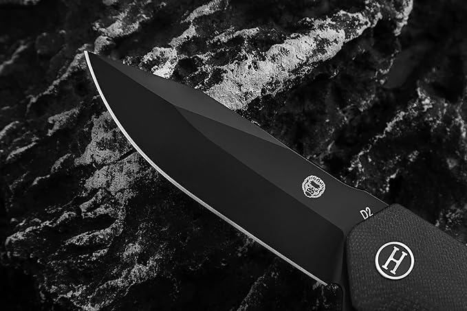Holtzman's Gorilla Survival Folding Knife D2 Steel Blade G10 Handle Pocket Knife EDC Giftset for Men and Women (black blade + black handle)