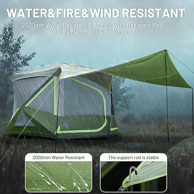 TIMBER RIDGE 4/6/8 Person Instant Pop Up Cabin Tent, Easy 60 Second Setup, Weather Resistant Camping Family Hub Tent with Rain Fly and Carry Bag for Camping Hiking Outdoor Travel