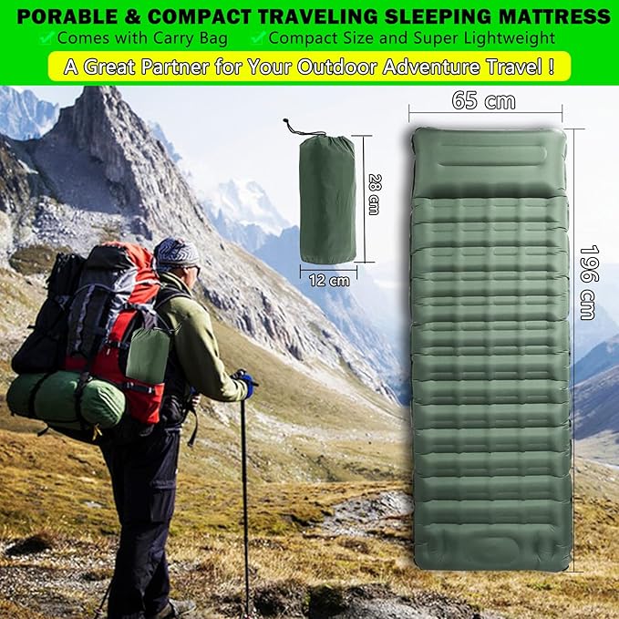 Self-Inflating Camping Sleeping Pad, Green Sleeping Mat Single Air Mattress with Foot Pump, Extra Thickness 4.7” Camping Mat Inflatable Sleeping Pad for Camping Hiking Tent Picnic, Green