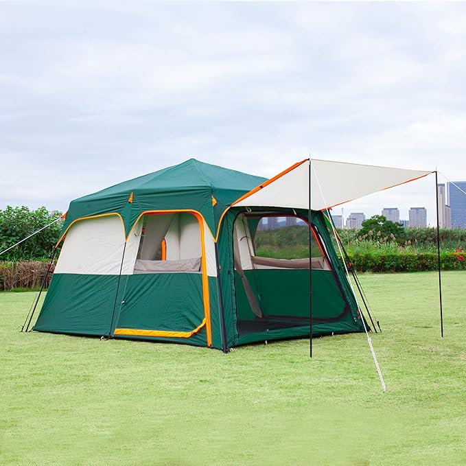 KTT Large Tent 6-8 Person,Family Cabin Tents,Straight Wall,3 Doors and 3 Windows with Mesh,Waterproof,Big Tent for Outdoor,Picnic,Camping,Family,Friends Gathering.……