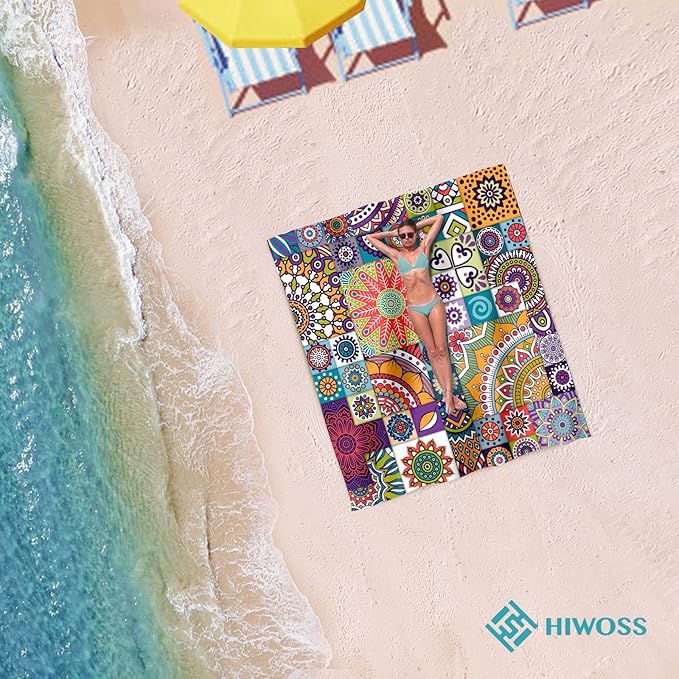 Beach Blanket Waterproof Sandproof Oversized 95”x 80”,Sand Free Beach Mat with Corner Pockets,Portable Mesh Bag for Beach Festival,Picnic,Travel and Outdoor Camping (Moroccan Myst)