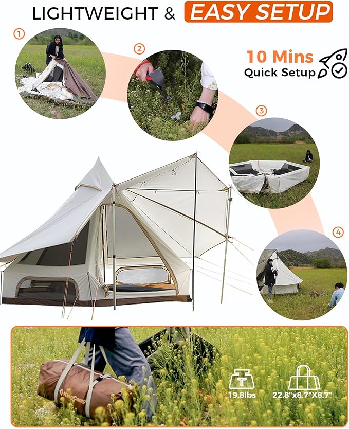 KingCamp Camping Tent 6-8 Person, Weatherproof Hot Tent Large Family Cabin Tents with Stove Jack, Waterproof & Windproof for Family Camping & Outdoor Parties