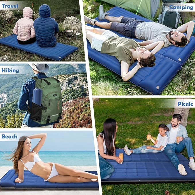 Camping Mat, Lightweight and Inflatable Sleeping Pad with Built-in Pump for a Cozy Sleep Experience Includes Bonus Pillow for Extra Neck Support Perfect for Cold Weather Camping