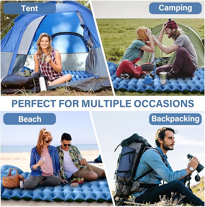 Double Sleeping Pad - Self Inflating Sleeping Mat 4" Extra-Thick for 2 Person with Pillow Built-in Foot Pump Camping Pad for Backpacking, Hiking, Traveling, Tent, Portable Camping Mat