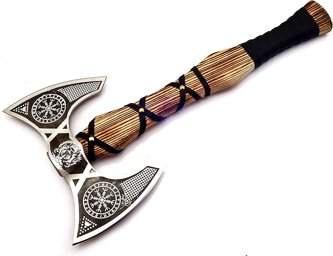 Double Sided Axe | Viking Axe with Solid Wood Handle | Ragnar Axe Hatchet | Unique Camping Hatchet Axe with Forged Steel Structure for Men’s