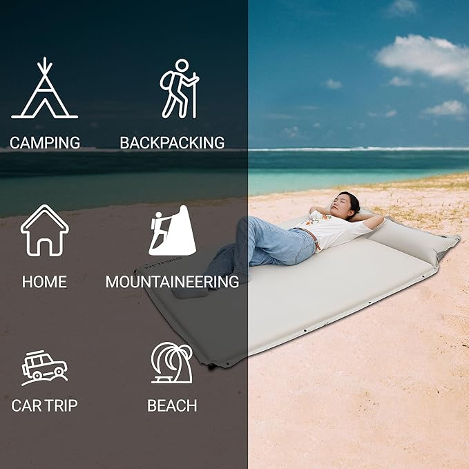 Lightweight Camping Sleeping Pad Inflatable Sleeping Mat Compact Camping Air Mattress with Pillow 2 Person Backpacking Foam Sleeping Pad