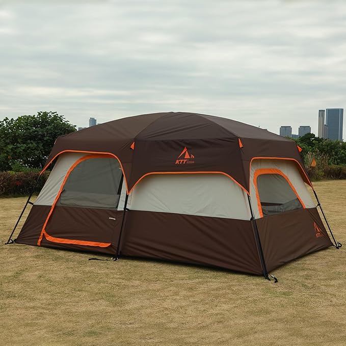 KTT Extra Large Tent 10-12-14 Person(Style-B),Family Cabin Tents,2 Rooms,3 Doors and 3 Windows with Mesh,Straight Wall,Waterproof,Double Layer,Big Tent for Outdoor,Picnic,Camping,Family Gathering