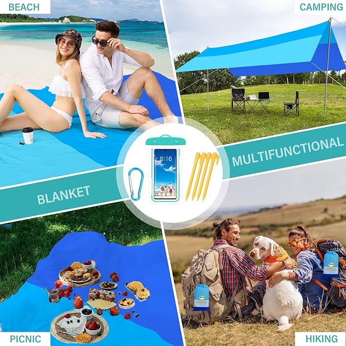 BYDOLL Beach Blanket Sandproof Waterproof 78''×110''1-7 Adults Compact Lightweight Oversized Beach Blanket Large Picnic Mat Beach Blanket for Travel Camping Hiking Picnic