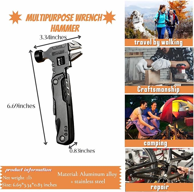 Multitool Pocket Knife, Multitool Knife Hammer and Wrench Pliers Saw Bottle Can Opener Screwdriver, Multitool for Camping Hiking Survival, Gifts for Men Him Dad