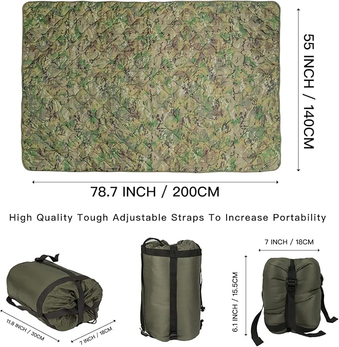 Military Poncho Liner 55”x 79” Camping Blanket Woobie Compact Waterproof for Travel Stadium Outdoor Camping