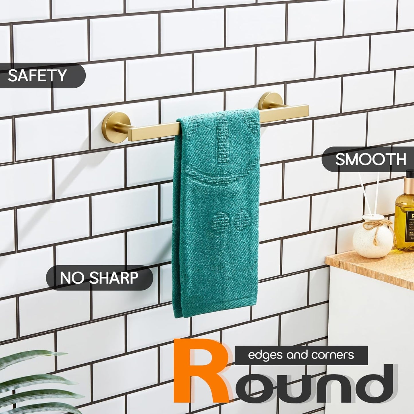 12 Inch Bathroom Towel Bar Bath Towel Rack Kitchen Towel Holder Towel Ring Wall Mounted SUS304 Stainless Steel Brushed Gold AN4001GD-L12