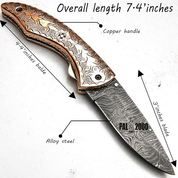 PAL 2000 KNIVES FK-9451 Folding Pocket Hunting Knife Custom Handmade Damascus Steel Blade