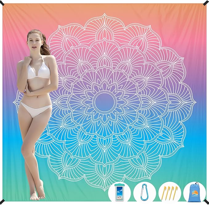 Beach Blanket Waterproof Sandproof 1-7 Adult Oversized 78 '' × 81 '' Lightweight Durable Compact Sand Free Beach Mat for Travel Camping Hiking Picnic Blanket Extra Large