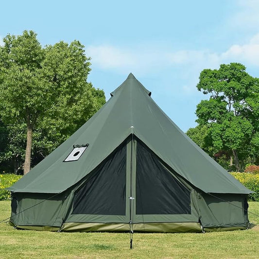 Cotton Canvas Bell Tent with Stove Jack, Roomy Yurt for Family Glamping Camping, 4 Season Tent with Zipped Removable Floor