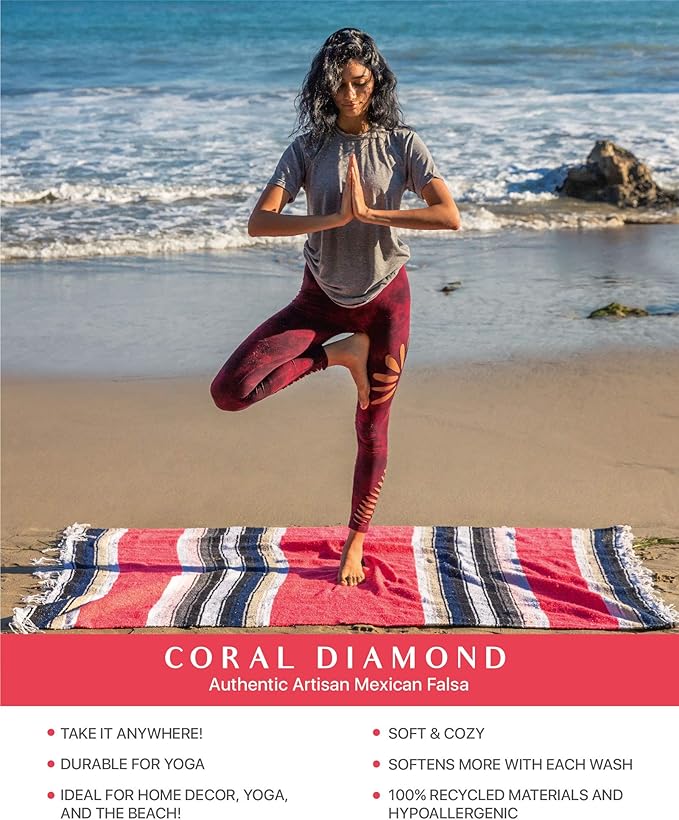 Premium Mexican Blanket, Authentic Hand Woven Falsa Blanket & Yoga Blanket | Made by Traditional Mexican Artisans, Perfect Saddle Blanket, Beach Blanket, Picnic Blanket, Car Blanket, Outdoor Blanket