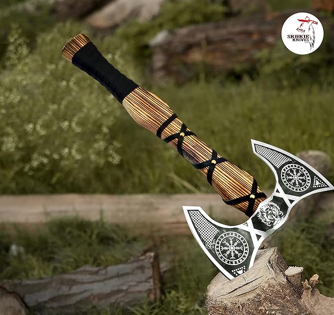 Double Sided Axe | Viking Axe with Solid Wood Handle | Ragnar Axe Hatchet | Unique Camping Hatchet Axe with Forged Steel Structure for Men’s