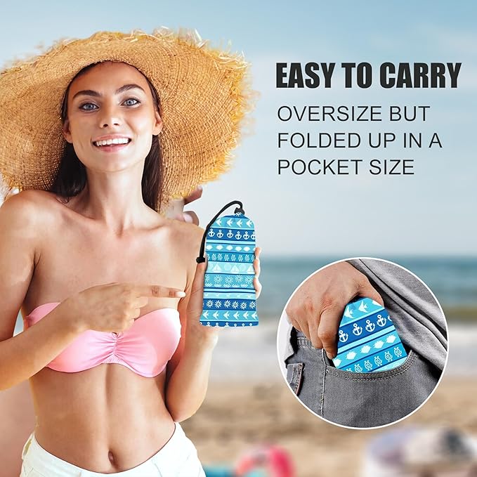 Large Beach Blanket Waterproof Sandproof 79"x 83" for 1-4 Adults,Quick Drying Beach Mat,Lightweight & Durable,Beach Essentials for Family Beach Camping Travel Picnic (Blue Stripe)