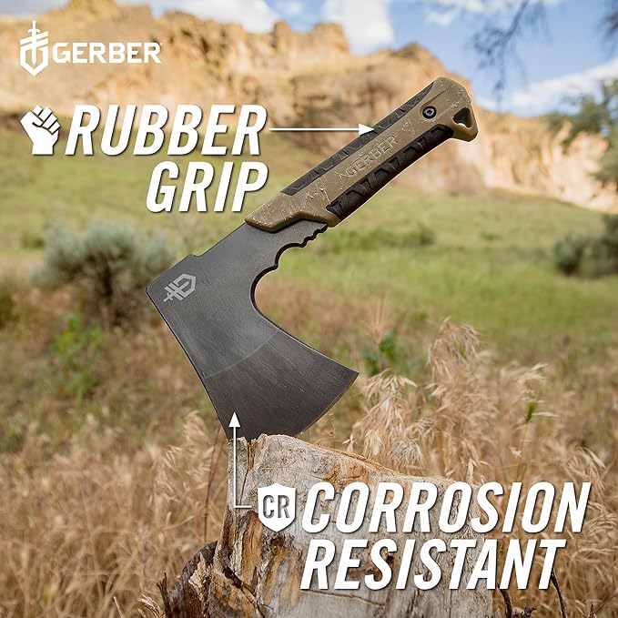 Gerber Gear Pack Hatchet - 3.5" Steel Blade with Full Tang - Camping and Survival Hatchet with Included Mountable Nylon Sheath - Coyote Brown