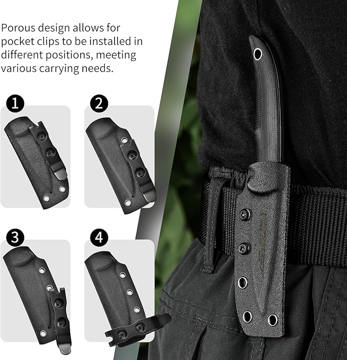 TONIFE Nova 2.68'' Blade Mini Neck Knife Knife Full Tang Fixed Blade Knife with Kydex Sheath and Adjustable Paracord Lanyard for Camping Outdoor Survival Tool (Black+Black Oxide then Stonewash)