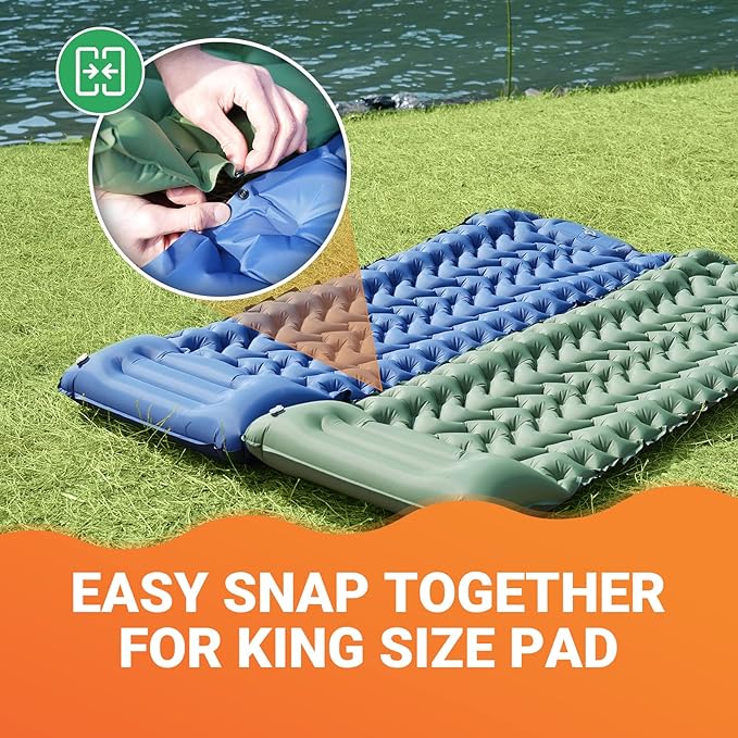 KingCamp Sleeping Pads for Camping, Self Inflating Camping Mattress with Built-in Foot Pump, Connectable Durable Inflatable Sleeping Mat with Pillow, Compact Camping Air Mattress for Camping Hiking