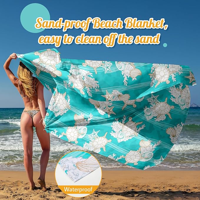 Sylfairy Beach Blanket Waterproof Sandproof Extra Large Beach Mat 79" X 82"for 1-4 Adults Quick Drying Durable Outdoor Picnic Mat for Beach Travel Camping Hiking