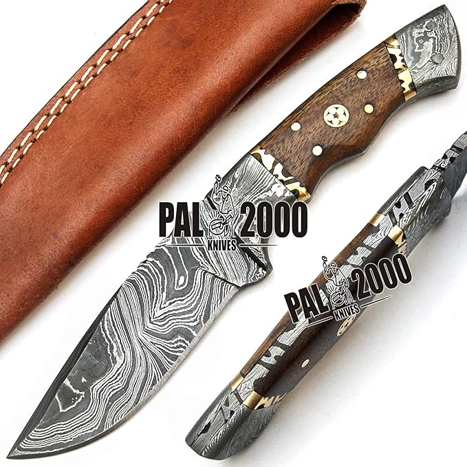 PAL 2000 KNIVES BOW-9568 Custom Handmade Damascus Steel Fixed Blade Hunting Knife With Sheath