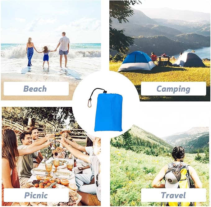 Beach Blanket Oversized 118"x110" Sandproof Water Resistant Beach Blanket Portable Outdoor Camping Blanket Must Have for Travel,Camping,Hiking(BigBlueGray)