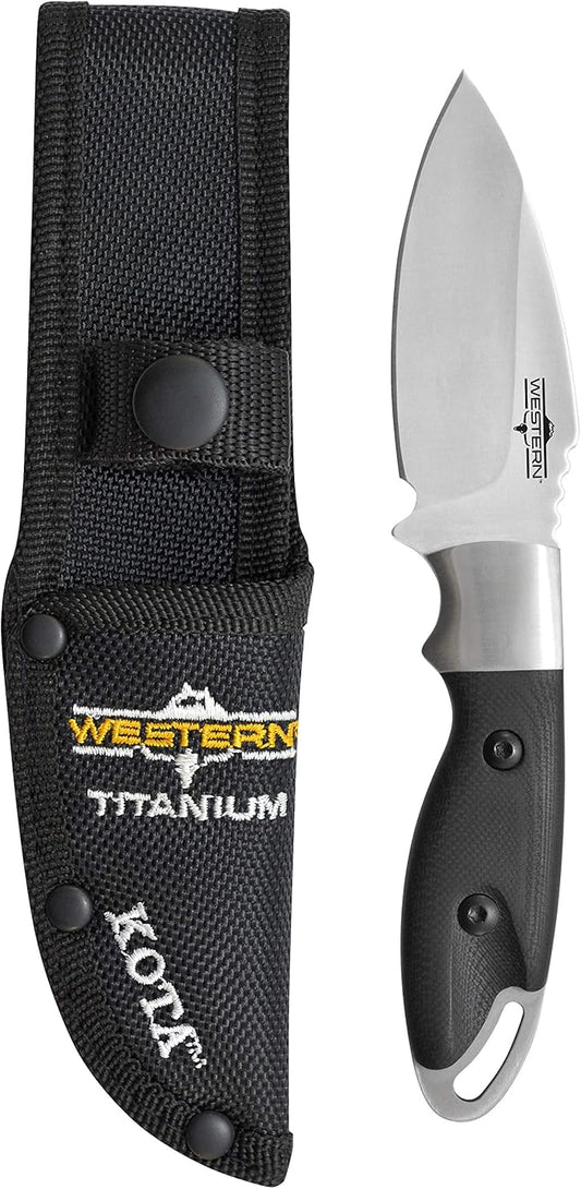 Camillus Western Kota Durable Rust&Corrosion-Resistant 420 Stainless Steel Hunting Hiking Fishing Full Tang Fixed Blade Knife with Protective Sheath
