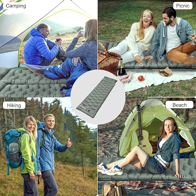 Oversized Camping Sleeping Pad,4.2" Thick Ultralight Camping Sleeping Mats for Adults,Camping Mattress with Pillow & Built-in Pump for Tent,Backpacking,Travel