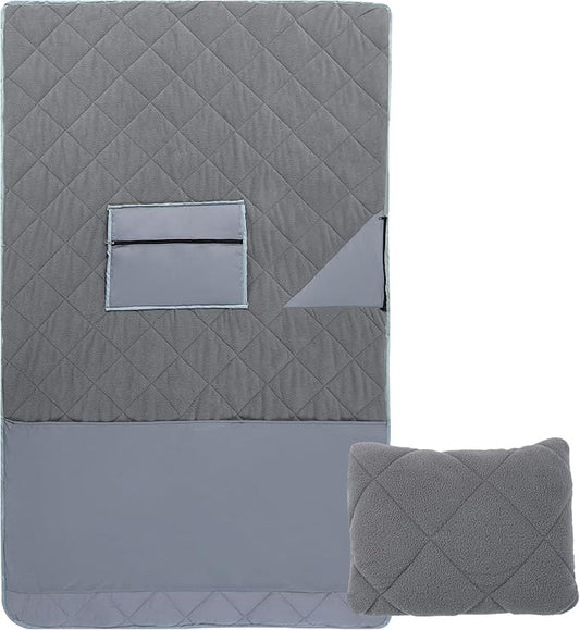 MABOZOO Warm Puffy Camping Blanket,66''X 40'' Waterproof Blanket and Outdoor Pillow 2-in-1,Warm Camping Blankets for Cold Weather,Hiking, Survival