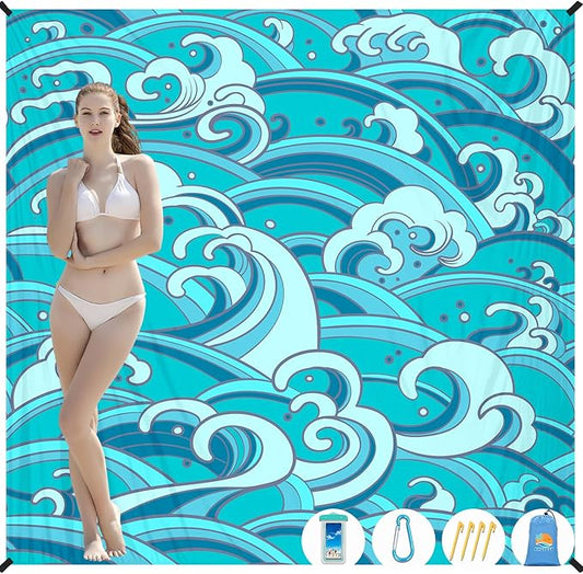 Beach Blanket Waterproof Sandproof 1-7 Adult Oversized 78 '' × 81 '' Lightweight Durable Compact Sand Free Beach Mat for Travel Camping Hiking Picnic Blanket Extra Large