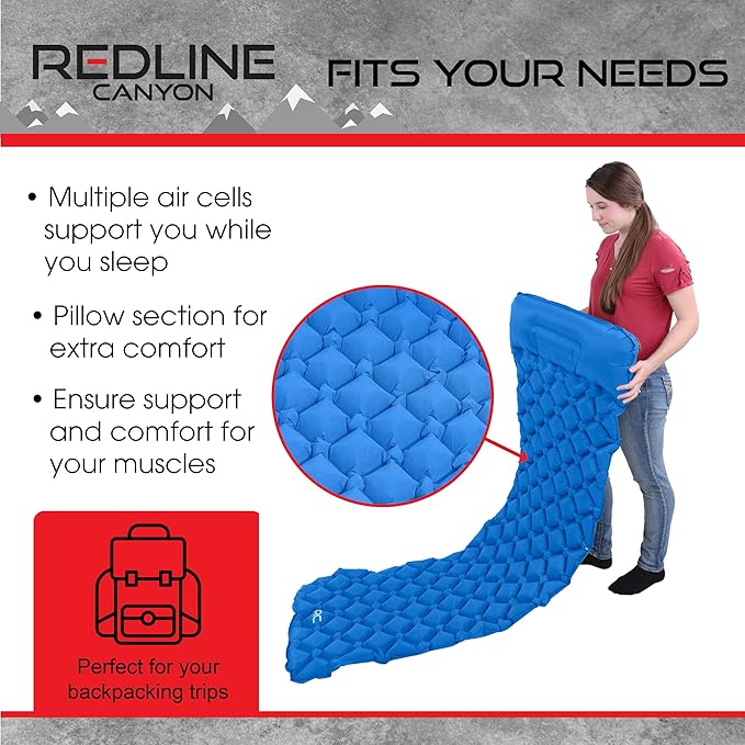 Camping Sleeping Mat - 1.1lb Blue Inflatable Camping Pad with Pillow Backpacking Air Mattress Sleeping Bag Camp Pad