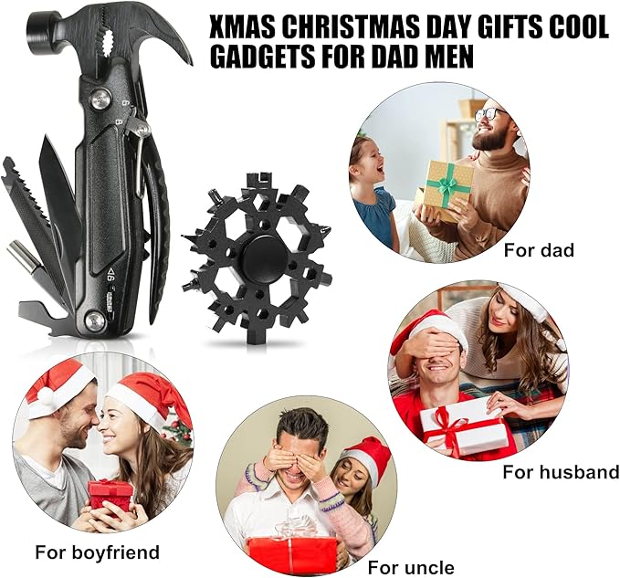 Camping Hammer-Snowflake Multitool,HUSUKU Gadgets for Unisex Gifts for Men Women Dad Husband Boyfriend, Unique Gift Choices for Outdoor Camping Adventure Daily Tool(Black)