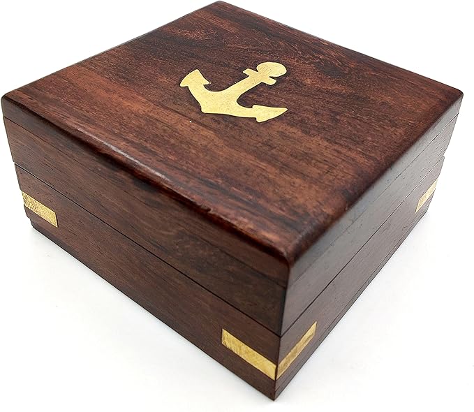 Handcrafted Brass Compass Not All Those Who Wander are Lost Antique Dial Marine Brass Compass Sailor Gifts Direction Pocket Compass for Men, Camping, Graduation Gift Vintage Home Item with wooden Case