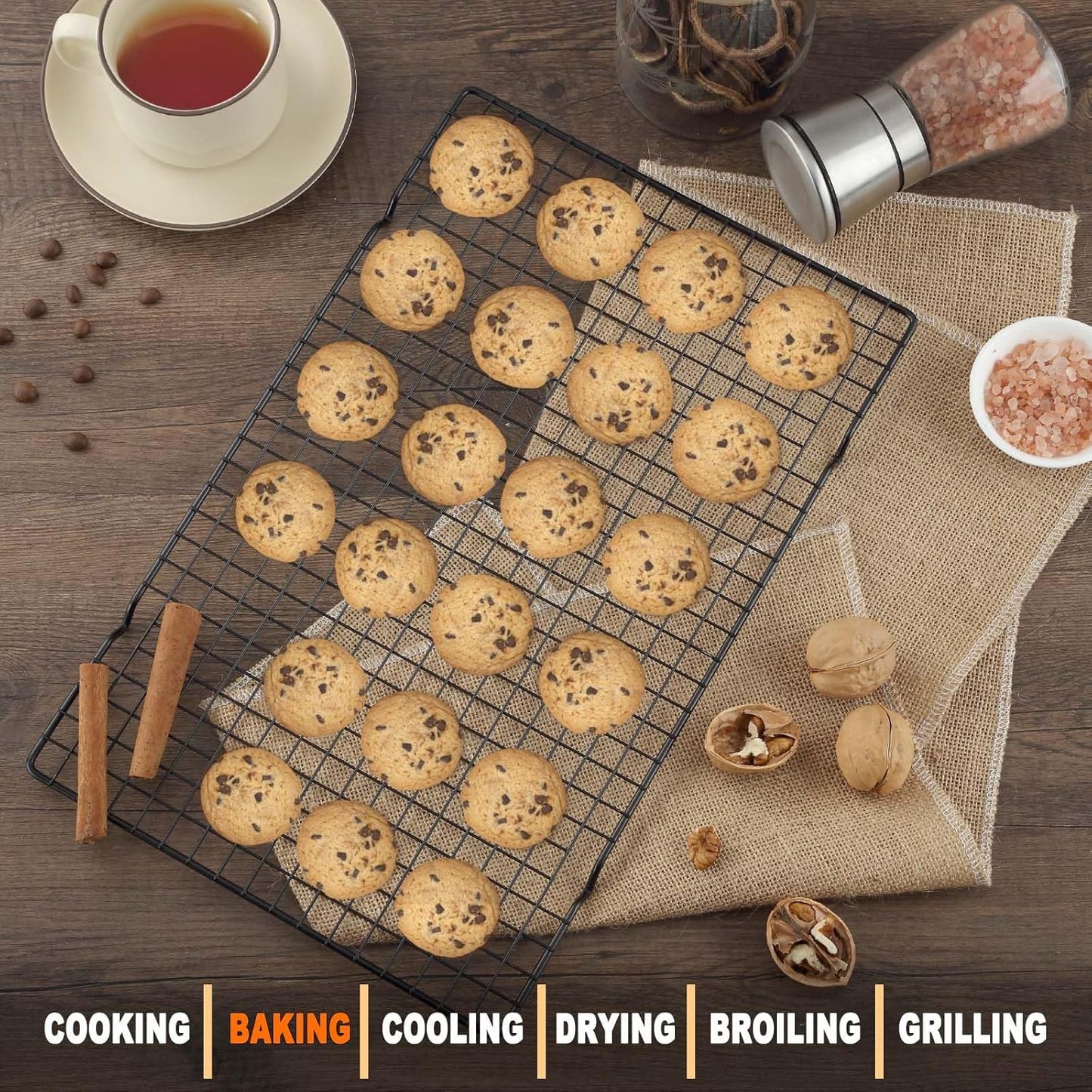 15.8”×9.8” Cooling Rack, 3P Stainless Steel Baking Rack, Oven Safe Cooling Racks for Cooking and Baking, Black Roasting Rack & Wire Rack & Cookie Cooling Rack for Roasting, Grilling, Drying