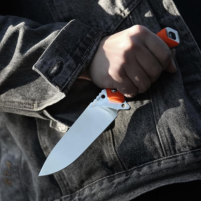 DC53 Steel 5" Fixed Blade Hunting Knife with Kydex Sheath, Camping Fishing Multi-Purpose Outdoor Gear with G10 Handle, Camping Bush Knife, Gifts for Men