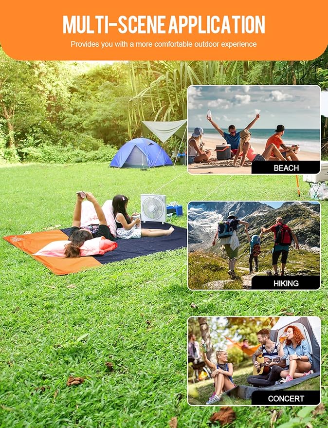 DEERFAMY Outdoor Pocket Blanket(71x43), Waterproof Windproof Picnic Blanket Folding Packable Blanket with Triangular Sand Pocket, Eco-Friendly Blanket for Hiking, Camping, Beach and Concert, Black