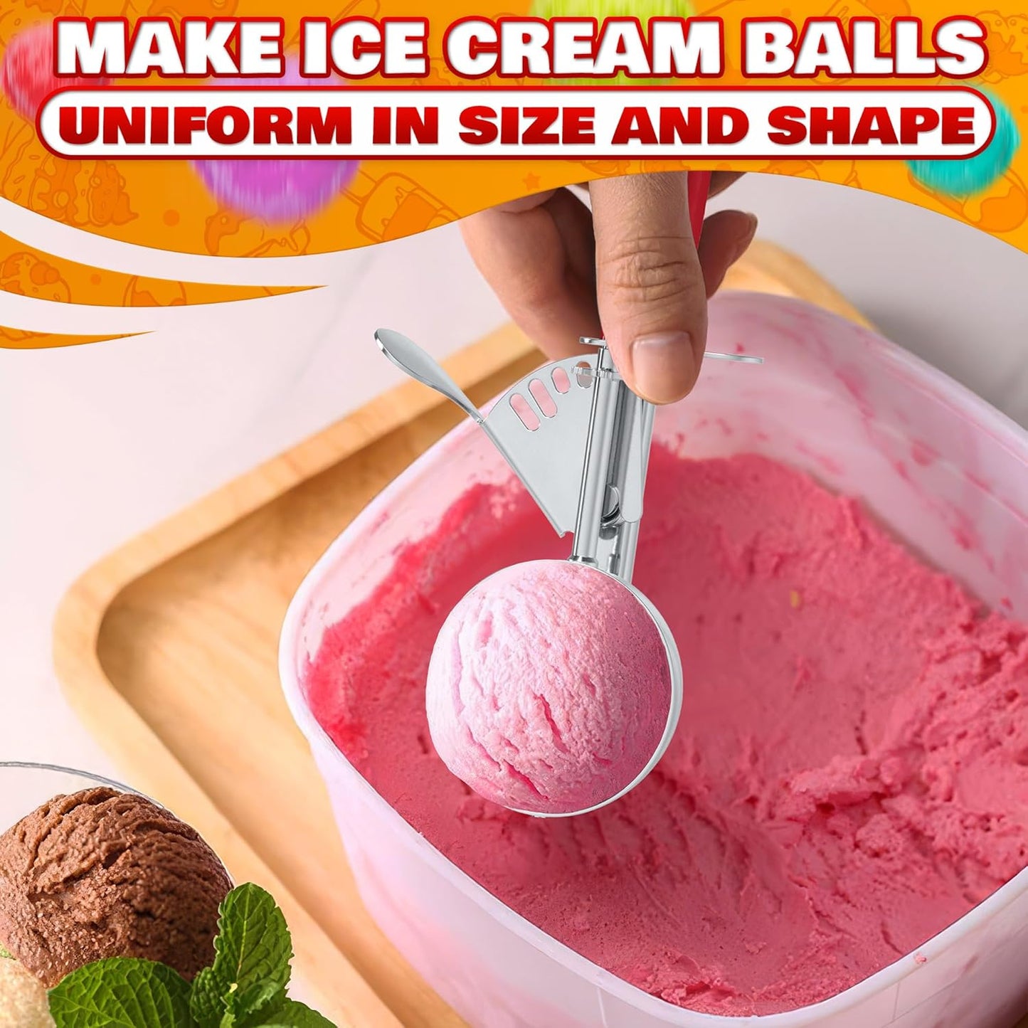 1.33oz Ice Cream Scoop with Trigger #24 - Stainless Steel Ice Cream Scooper for Gelato, Cookie Dough, Meatballs - Easy Portion Control, Comfortable Non-Slip Handle, Dishwasher Safe, Rust Resistant